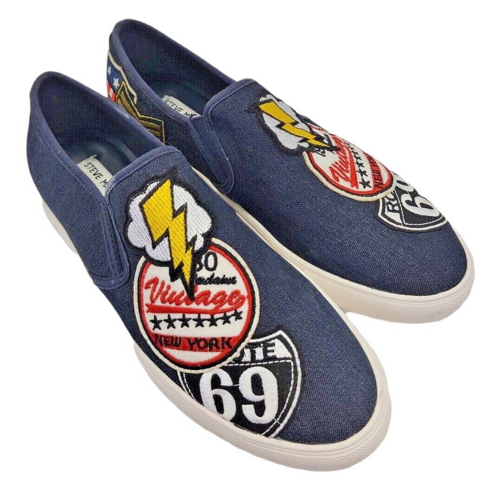 Steve Madden Mens Wasdin Blue Denim Patches Canvas Casual Shoes Sz 9.5 M